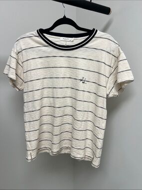 rag & bone Cream Tee with Navy Stripe and Ribbed Collar